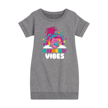 Girls' - Trolls - Rainbow Vibes Poppy Graphic Short Sleeve Fleece Dress