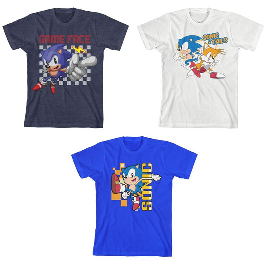 Sonic The Hedgehog 3-Pack Boy's Crew Neck Short Sleeve T-shirt Combo Set