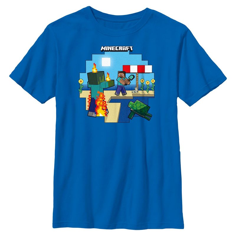 تي شيرت ماين كرافت للأولاد بطبعة إنسان مشتعل
