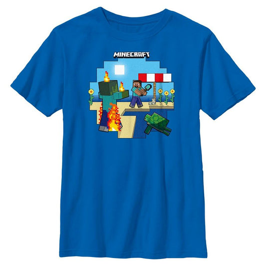 تي شيرت ماين كرافت للأولاد بطبعة إنسان مشتعل