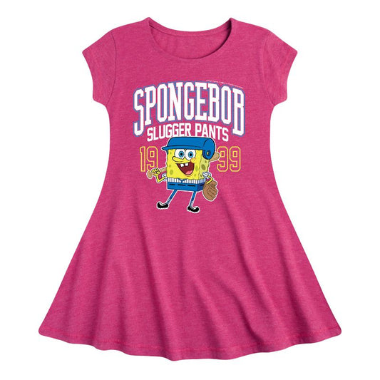 Girls' - SpongeBob SquarePants - SpongeBob Slugger Pants Fit & Flair Cap Sleeve Dress