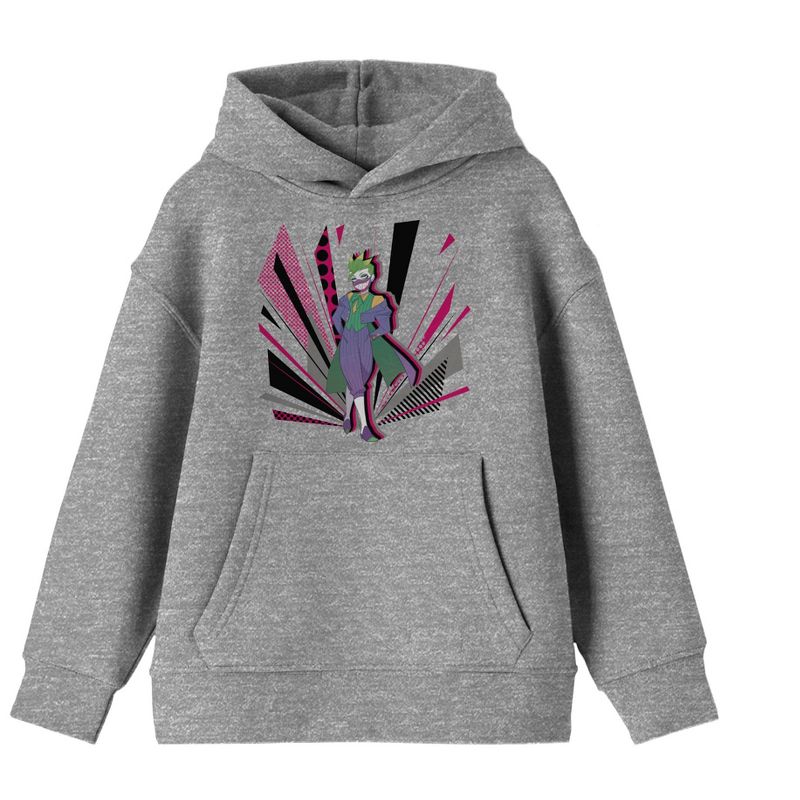Batman Retro Joker Boy's Athletic Heather Gray Graphic Hoodie