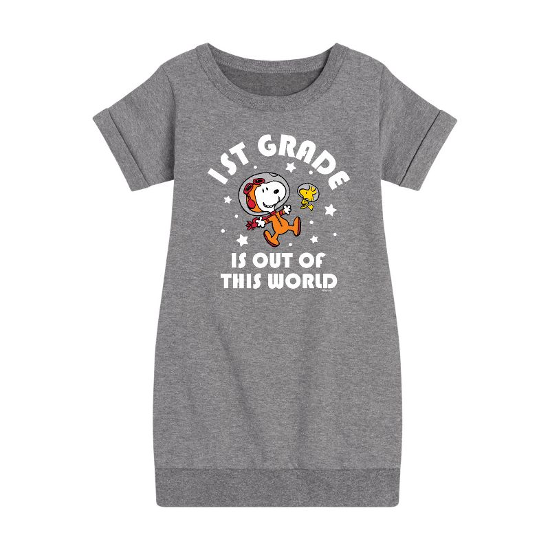 Girls' - Peanuts - 1st Grade Is Out Of This World Graphic Short Sleeve Fleece Dress