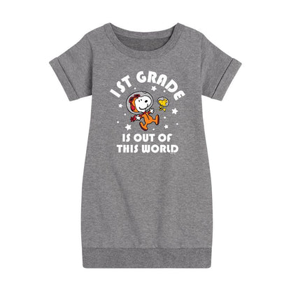 Girls' - Peanuts - 1st Grade Is Out Of This World Graphic Short Sleeve Fleece Dress