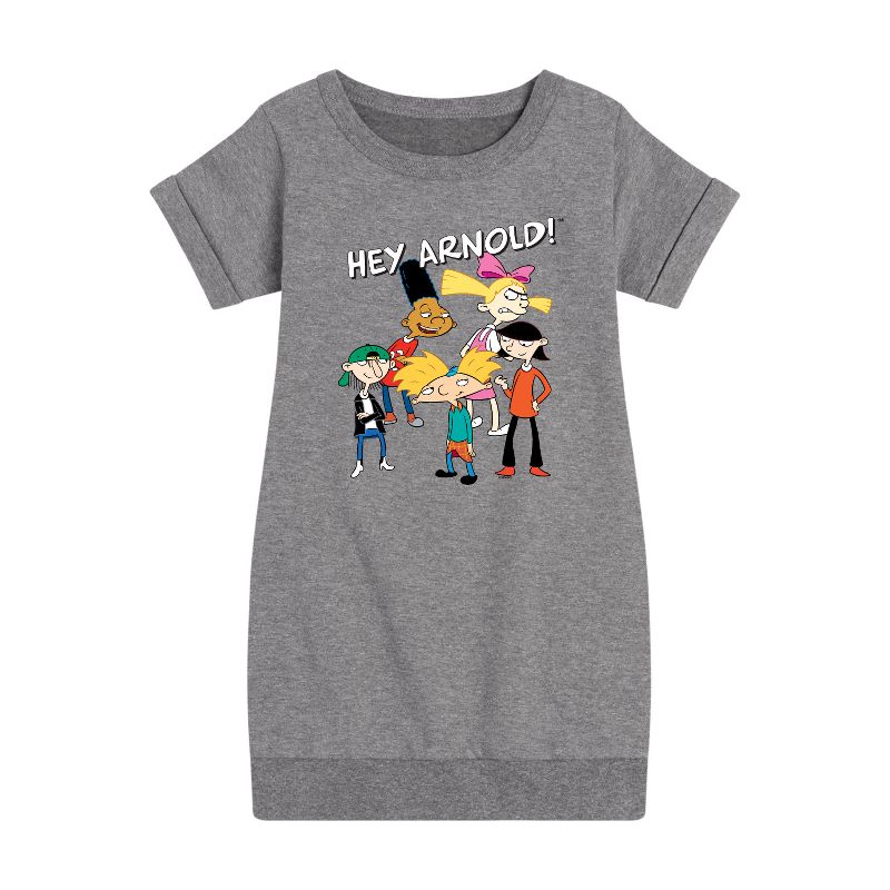 Girls' - Hey Arnold! - Group Shot Graphic Short Sleeve Fleece Dress