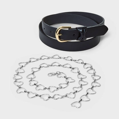 Girls' 2pk Bow and Heart Chain Belt - art class™ Black/Silver