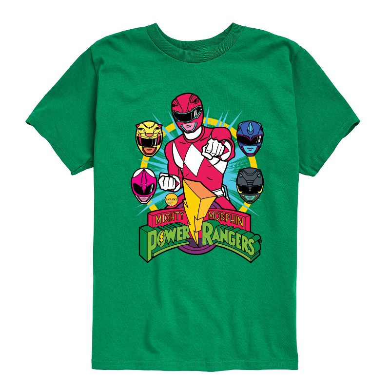 Boys' - Power Rangers - Red Ranger With Faces- Boy's Short Sleeve Tee Short Sleeve Graphic T-Shirt
