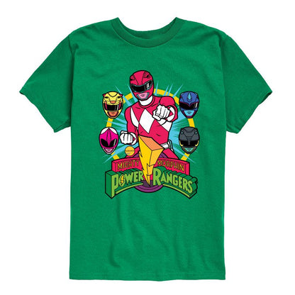 Boys' - Power Rangers - Red Ranger With Faces- Boy's Short Sleeve Tee Short Sleeve Graphic T-Shirt