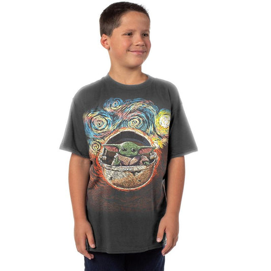 Seven Times Six Star Wars The Mandalorian Shirt Boys Grogu Starry Night Graphic Tee Grey