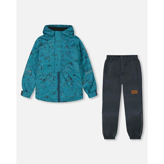 Deux par Deux Boy Two-Piece Mid-Season Outwear Set Blue and Gray