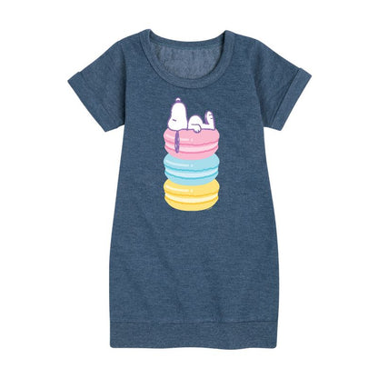 Girls' - Peanuts - Snoopy Stacked Macarons Graphic Short Sleeve Fleece Dress