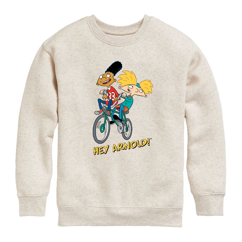Boys' - Hey Arnold! - Arnold and Gerald on Bike Graphic Long Sleeve Fleece Sweatshirt