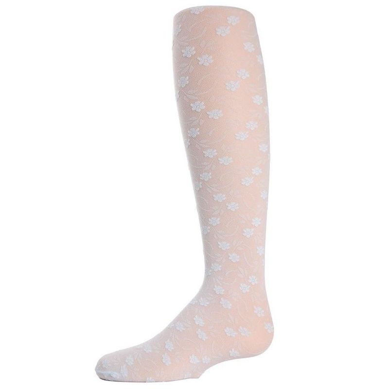 Memoi Sweet Blossoms Girls Sheer Floral Lace Pantyhose