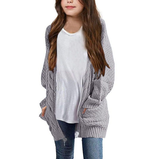 Girls Long Sleeve Cardigan Sweaters Open Front Cable Knit Chunky Cardigans Kids Oversized Cute Outerwear Coat