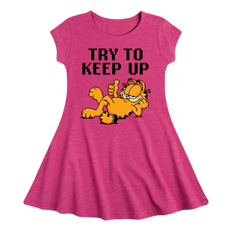 Girls' - Garfield - Try To Keep Up Fit & Flair Cap Sleeve Dress