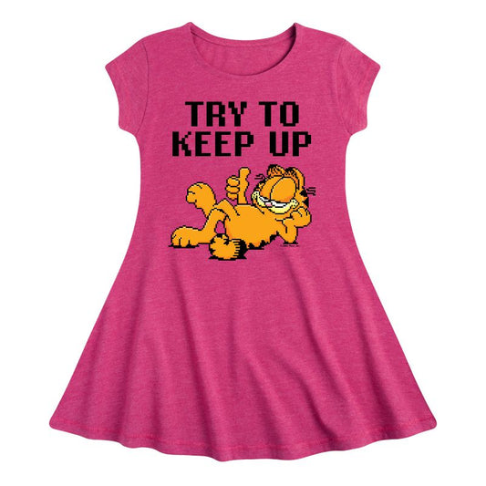 Girls' - Garfield - Try To Keep Up Fit & Flair Cap Sleeve Dress