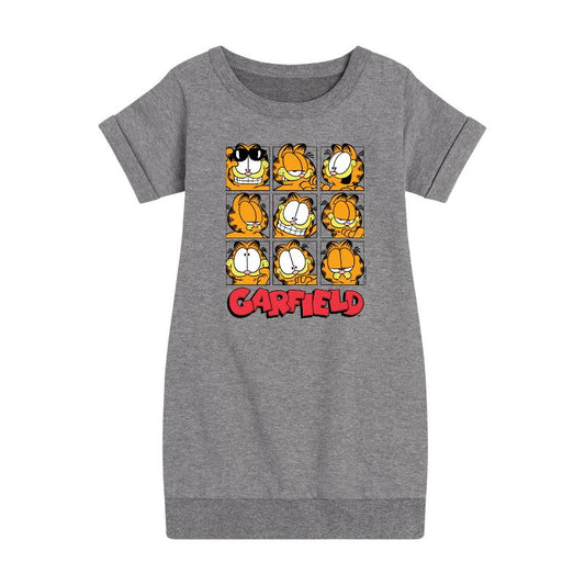 Girls' - Garfield - Faces Grid Graphic Short Sleeve Fleece Dress