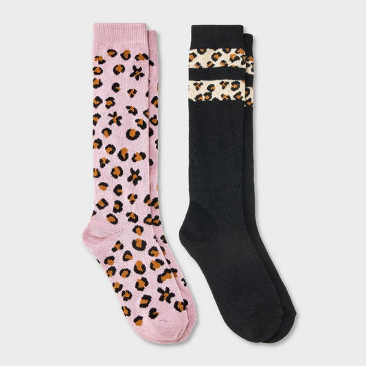 Girls' 2pk Leopard Knee Socks - Cat & Jack™ Mauve