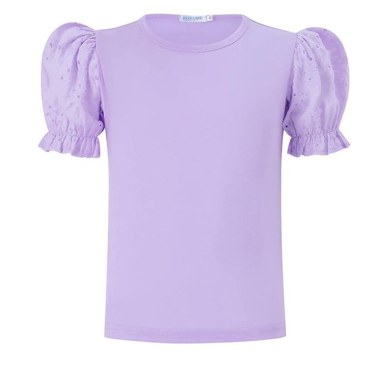 Girls Puff Sleeve Blouse Round Neck Ruffle Sleeve Shirts Girls Shirts