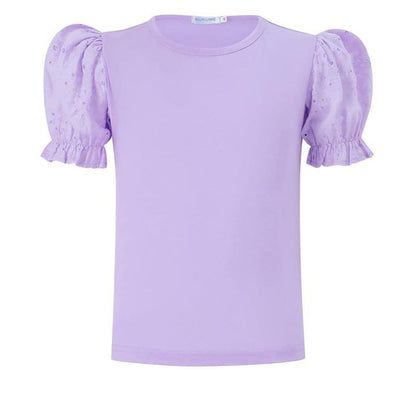 Girls Puff Sleeve Blouse Round Neck Ruffle Sleeve Shirts Girls Shirts