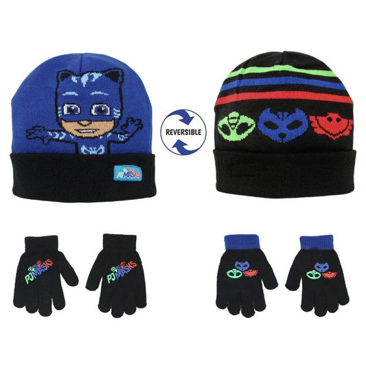 مجموعة قبعة شتوية قابلة للعكس من PJ Masks مع زوجين من القفازات، للأولاد من عمر سنتين إلى ٧ سنوات