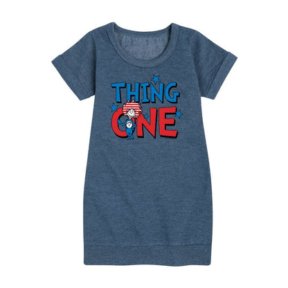 Girls' - Dr. Seuss - American Thing One Graphic Short Sleeve Fleece Dress