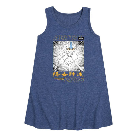 فستان Aang 2005 جرافيكي بدون أكمام بتصميم خطي للفتيات من فيلم Avatar: The Last Airbender