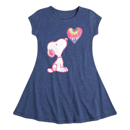 Girls' - Peanuts - Snoopy Pastel Rainbow Heart Fit & Flair Cap Sleeve Dress