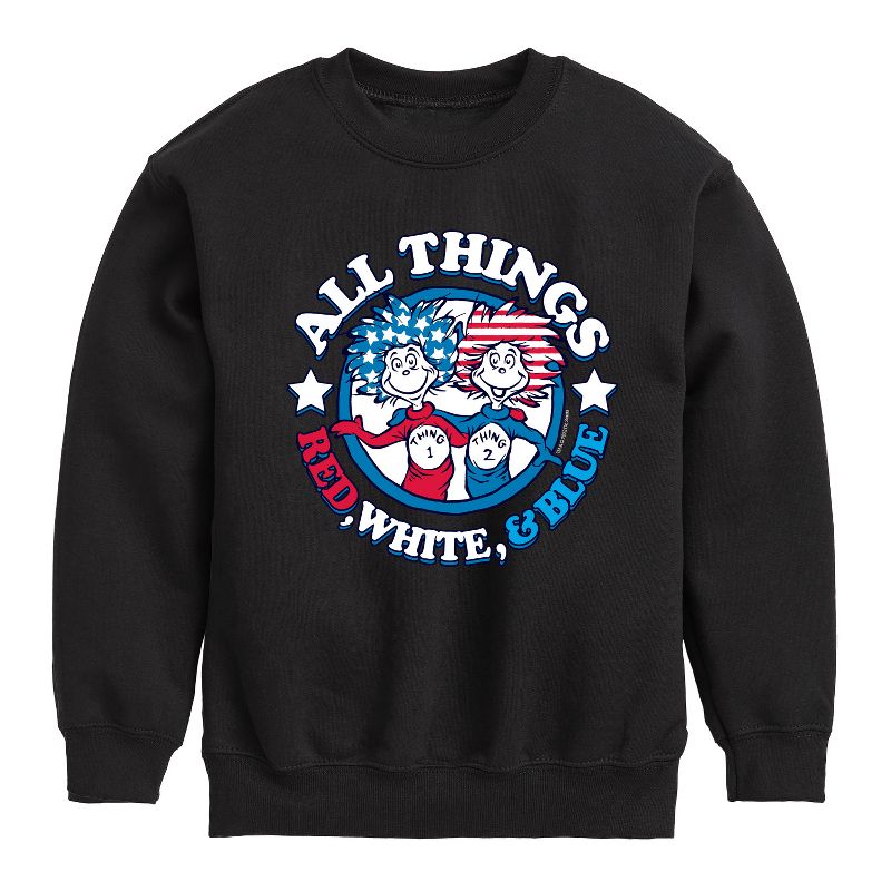 Boys' - Dr. Seuss - All Things Red, White and Blue Graphic Long Sleeve Fleece Sweatshirt