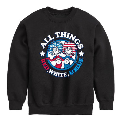 Boys' - Dr. Seuss - All Things Red, White and Blue Graphic Long Sleeve Fleece Sweatshirt