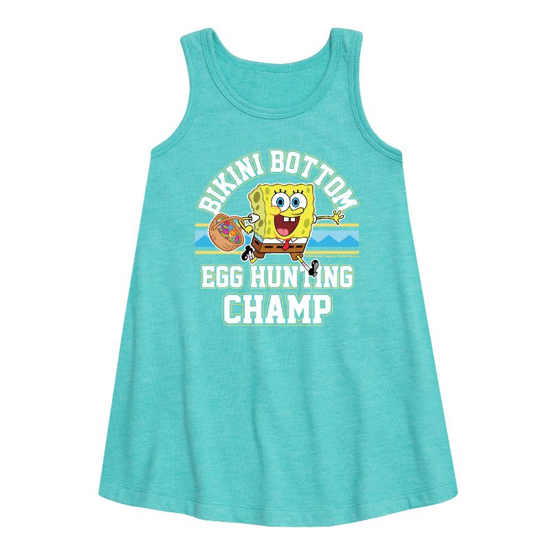 Girls' - SpongeBob Squarepants - Bikini Bottom Egg Hunting Champ Graphic Sleeveless Aline Dress
