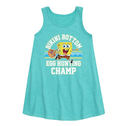 Girls' - SpongeBob Squarepants - Bikini Bottom Egg Hunting Champ Graphic Sleeveless Aline Dress