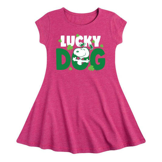 Girls' - Peanuts - Snoopy Lucky Dog Fit & Flair Cap Sleeve Dress
