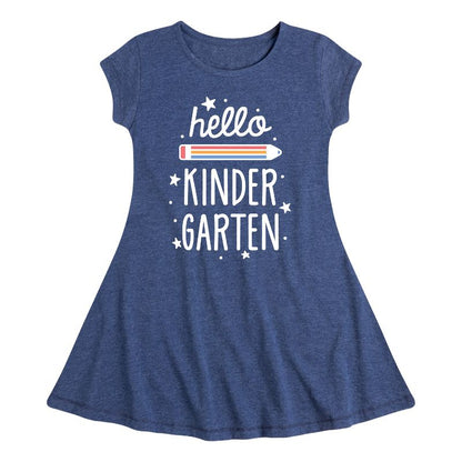 فستان بناتي - رسالة فورية - Hello Kindergarten Fit &amp; Flair بأكمام قصيرة