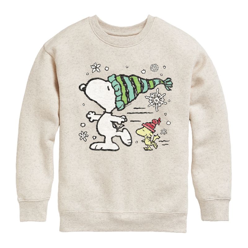 Boys' - Peanuts - Snoopy Woodstock Skate Graphic Long Sleeve Fleece Sweatshirt