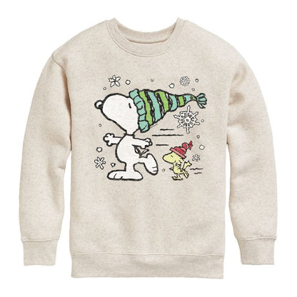 Boys' - Peanuts - Snoopy Woodstock Skate Graphic Long Sleeve Fleece Sweatshirt