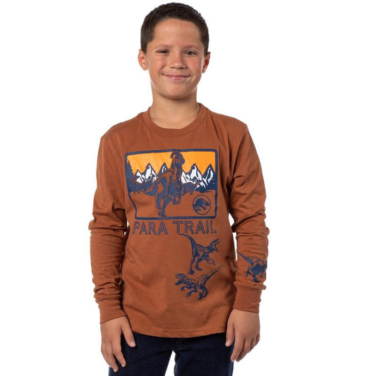 Seven Times Six Jurassic World Boys' Dominion Para Trail Long Sleeve Graphic Print T-Shirt Brown