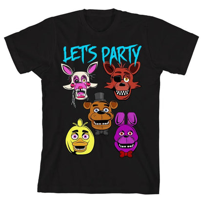 Five Nights At Freddy's Let's Party Youth Black Crew Neck Short Sleeve T-shirt
