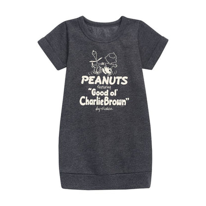 فستان تشارلي براون الجرافيكي بأكمام قصيرة من الصوف - Peanuts - للبنات