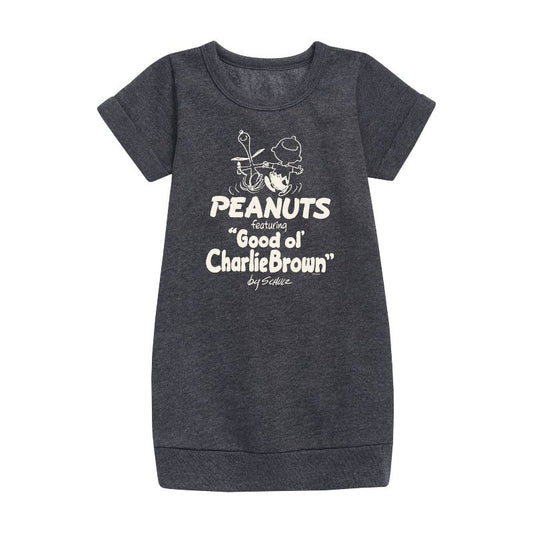 فستان تشارلي براون الجرافيكي بأكمام قصيرة من الصوف - Peanuts - للبنات
