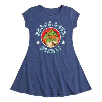 Girls' - Teenage Mutant Ninja Turtles - Peace Love Pizza Fit & Flair Cap Sleeve Dress