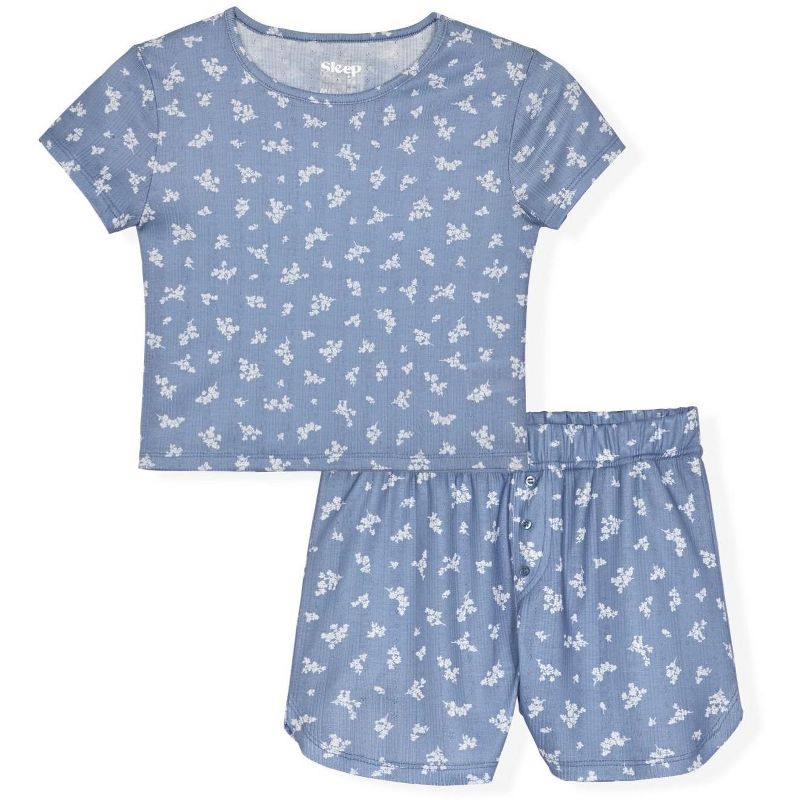 Sleep On It Girls 2-Piece Short Sleeve Pajama Shorts Set – Ribbed Milky Jersey or Pointelle Knit