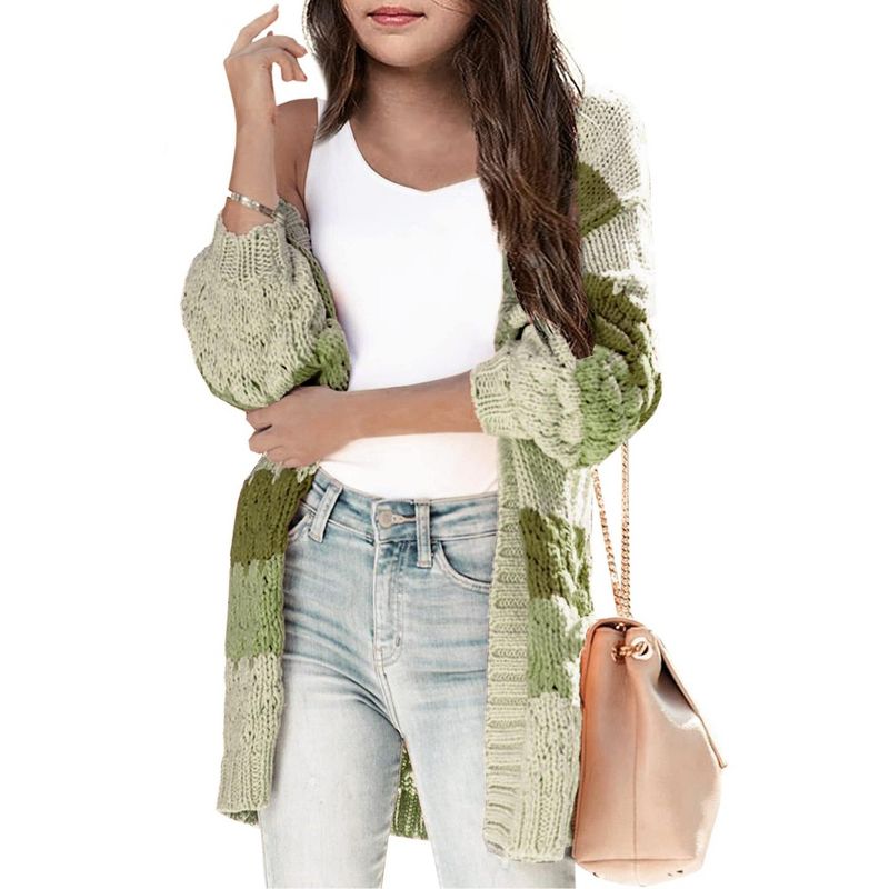 Girls Sweater Cardigan Open Front Longline Sweater Cable Knit Sweater Long Sleeve Color Block Sweater