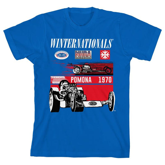 National Hot Rod Association NHRA Car Black and White, Winternationals, Logos, Pomona 1970 on royal Youth T-Shirt
