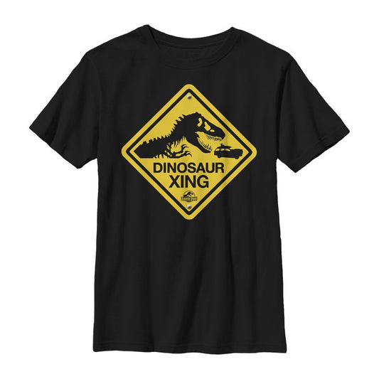 Boy's Jurassic Park Dinosaur Crossing Sign T-Shirt