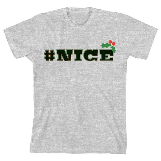Santa's Favorite Hashtag Nice Crew Neck Short Sleeve Athletic Heather Unisex Youth T-shirt
