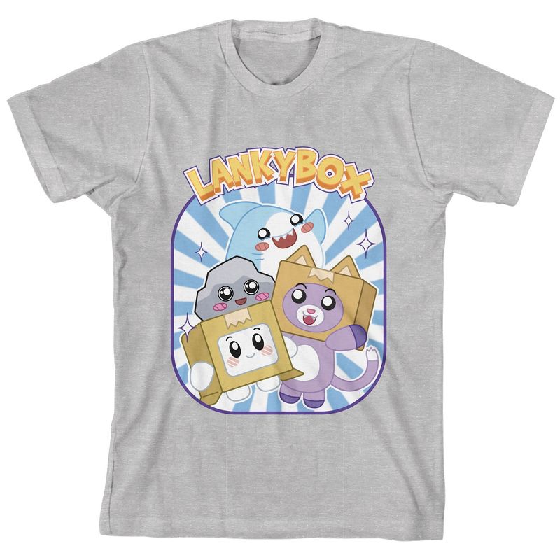 تي شيرت رياضي للأولاد من LankyBox مطبوع عليه صورة سمكة قرش، روكي، بوكسي وفوكسي، برقبة دائرية وأكمام قصيرة