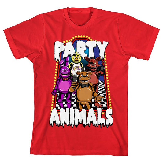 Five Nights At Freddy's Party Animals Youth Red Crew Neck Short Sleeve T-shirt