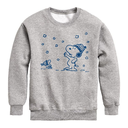 Boys' - Peanuts - Snow Snoopy And Woodstock Graphic Long Sleeve Fleece Sweatshirt