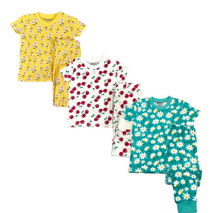 Yellow Flowers/Cherries 2 Pack Toddler Girl Shortsleeve Pajama sets